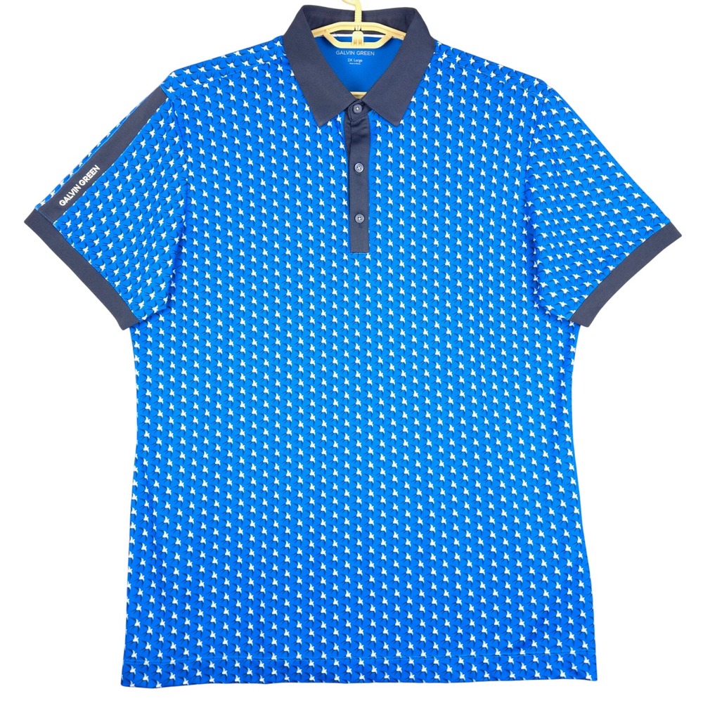 Galvin Green Golf Polo Shirt Blue White Bird Pattern 2X Large Men